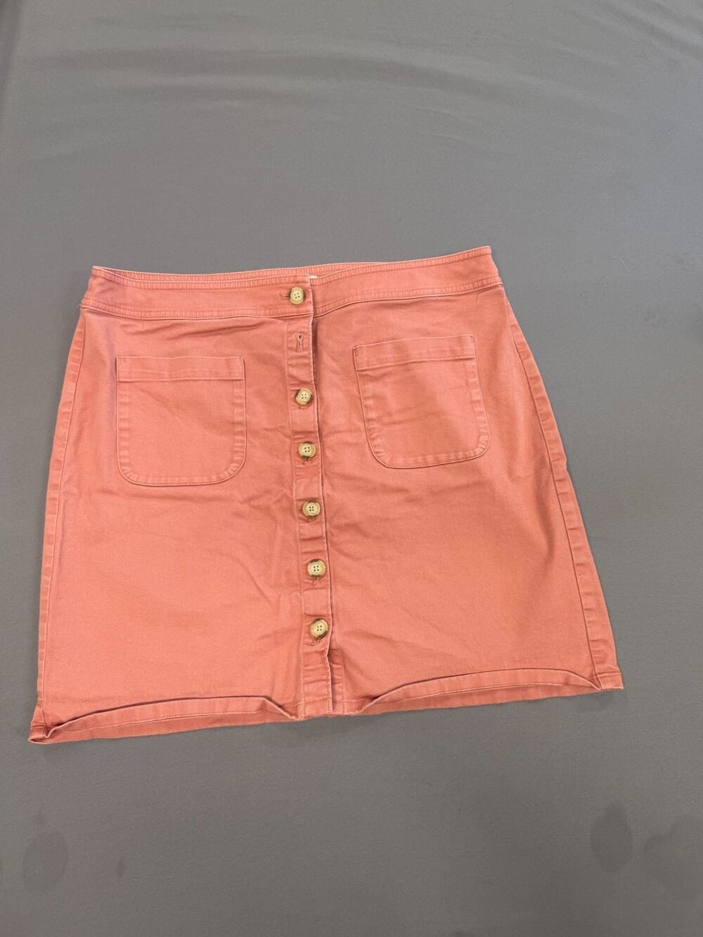 LOFT Womens Button Front Utility Skirt Size 12 Coral Pink Twill A-Line Casual